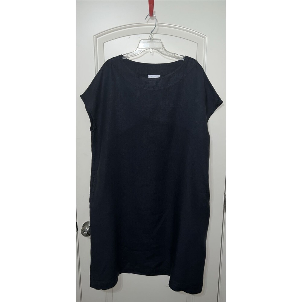 bryn WALKER Ansley Oversized 100% Linen Dress, Ashen/Charcoal Black, Size Large